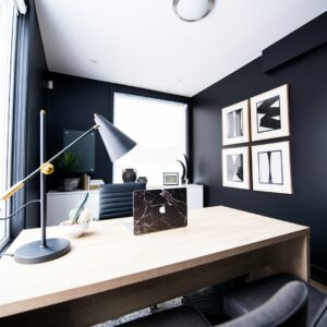table lamp on desk inside room